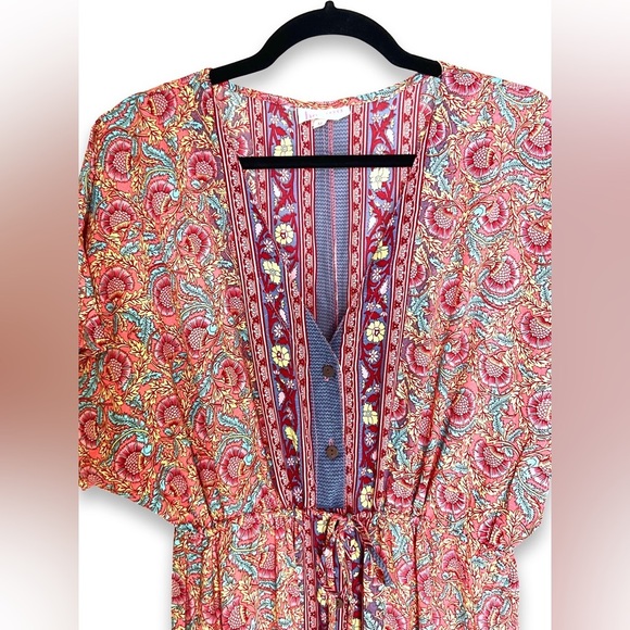 [ ANTHROPOLOGIE BOEMO ] Multi-patterned Flowy Cotton Maxi w/Ruffle Hem : Med - Picture 3 of 4